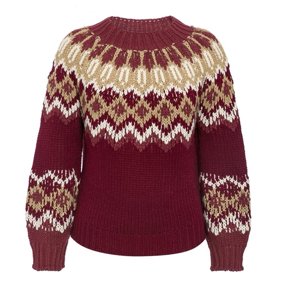 Aztec Pattern Burgundy Knit Pullover Sweater - Picture 6 of 8